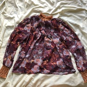 floral “vintage“ high neck long sleeve blouse